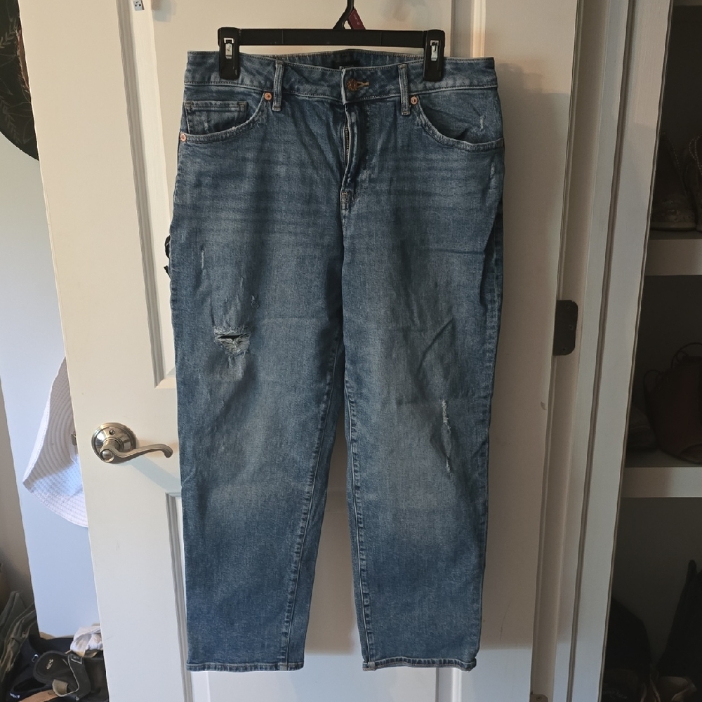 Express Blue Relaxed Jeans with Distressed Detailing